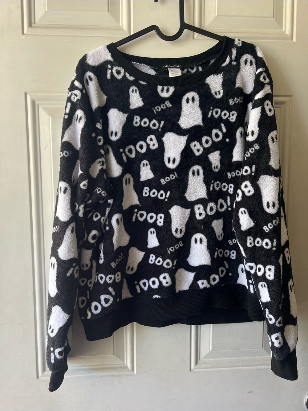 Black Ghost Print Crewneck Sweater - Festive Boo! Design